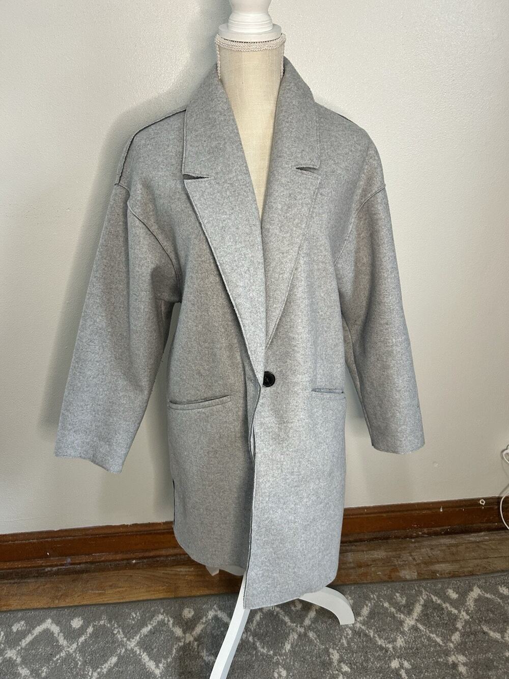 Zara TRF Collection Fleece Cardigan Trench Coat One Button Light Gray Women’s S